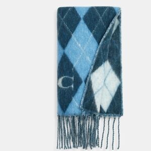 Coach Blue & White Argyle Muffler Scarf Wrap